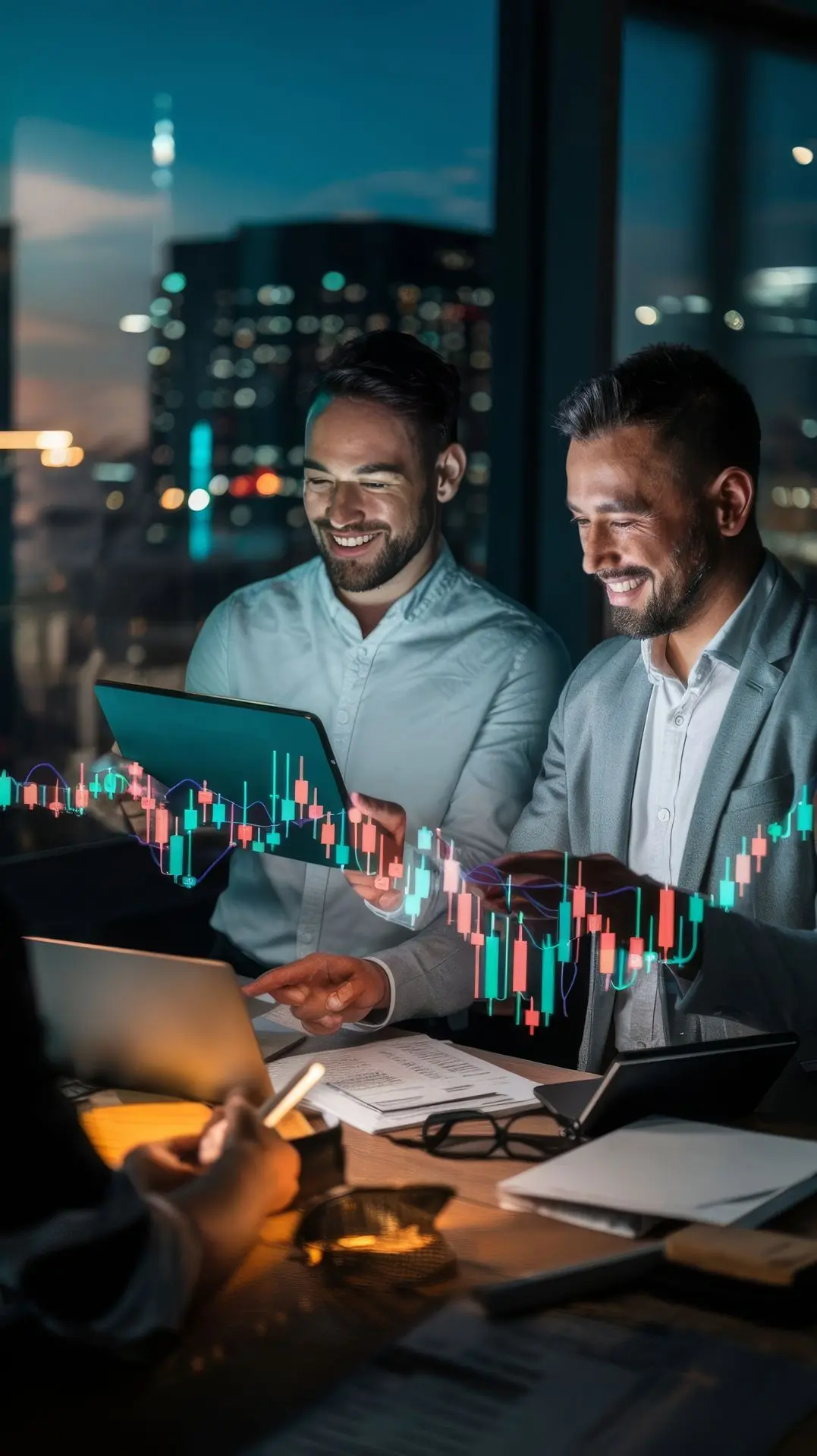 Tableta con datos del mercado de valores durante una sesión nocturna de negociación